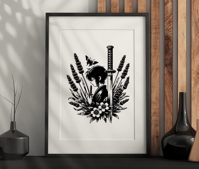 Manga Samurai Wall Art – Dark Aesthetic, Modern, Gothic Artwork Printable PDF