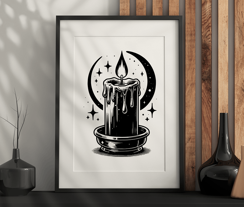 Moon Candle Wall Art – Dark Aesthetic, Vintage, Gothic Artwork Printable PDF