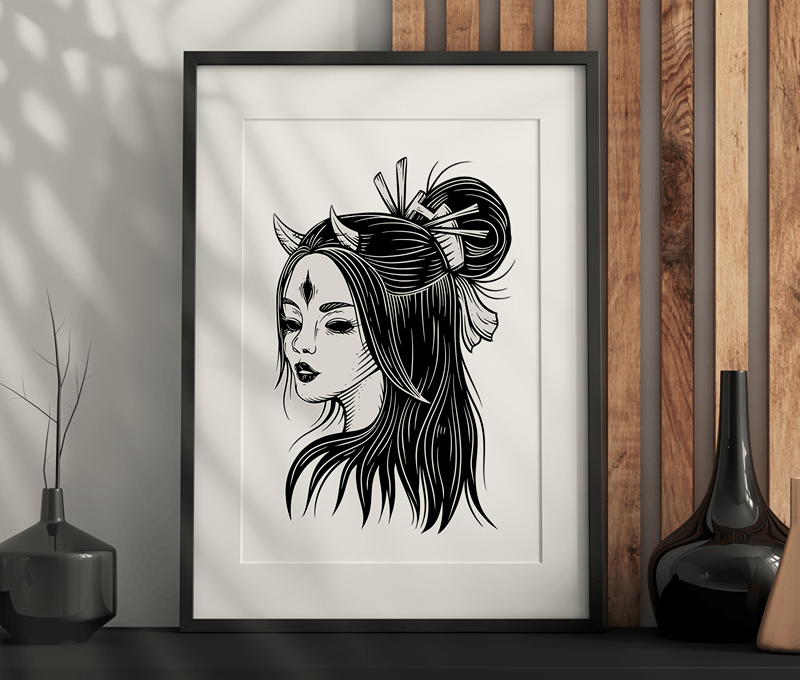 Long Hair Demon Girl Wall Art – Dark Aesthetic, Modern, Gothic Artwork Printable PDF