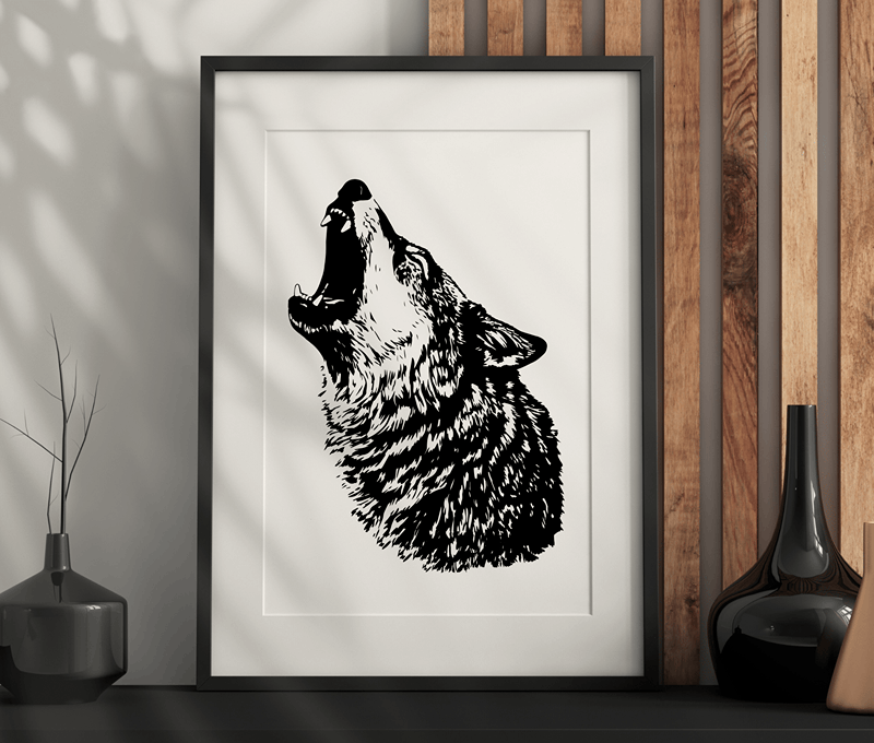 Howling Wolf Wall Art – Dark Aesthetic, Vintage, Gothic Artwork Printable PDF