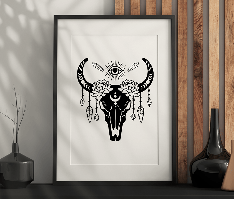 Cow Skull Wall Art – Dark Aesthetic, Modern, Gothic Artwork Printable PDF