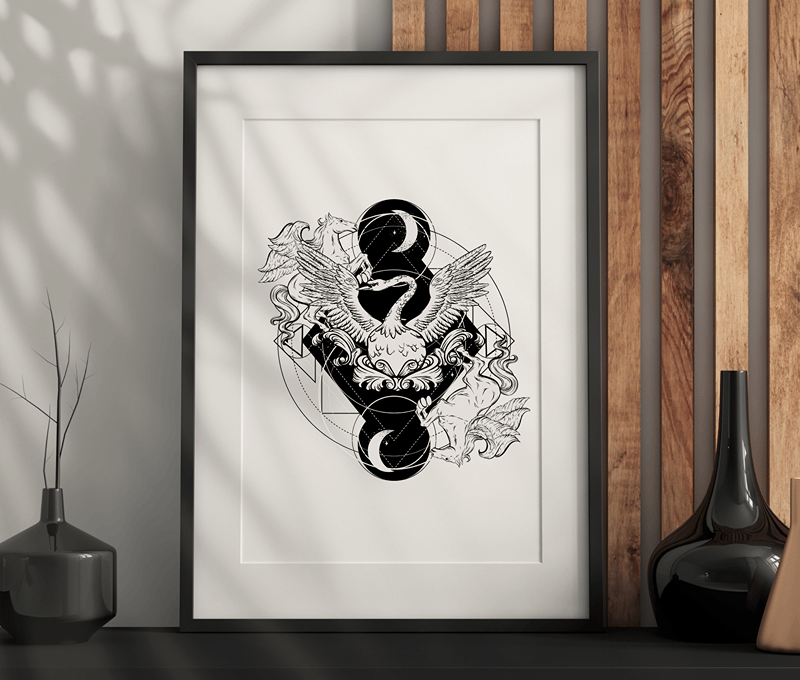 Swan, Horses, and Moon Wall Art – Dark Aesthetic, Vintage, Gothic Artwork Printable PDF