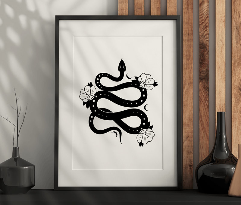 Wavy Snake Wall Art – Dark Aesthetic, Modern, Gothic Artwork Printable PDF