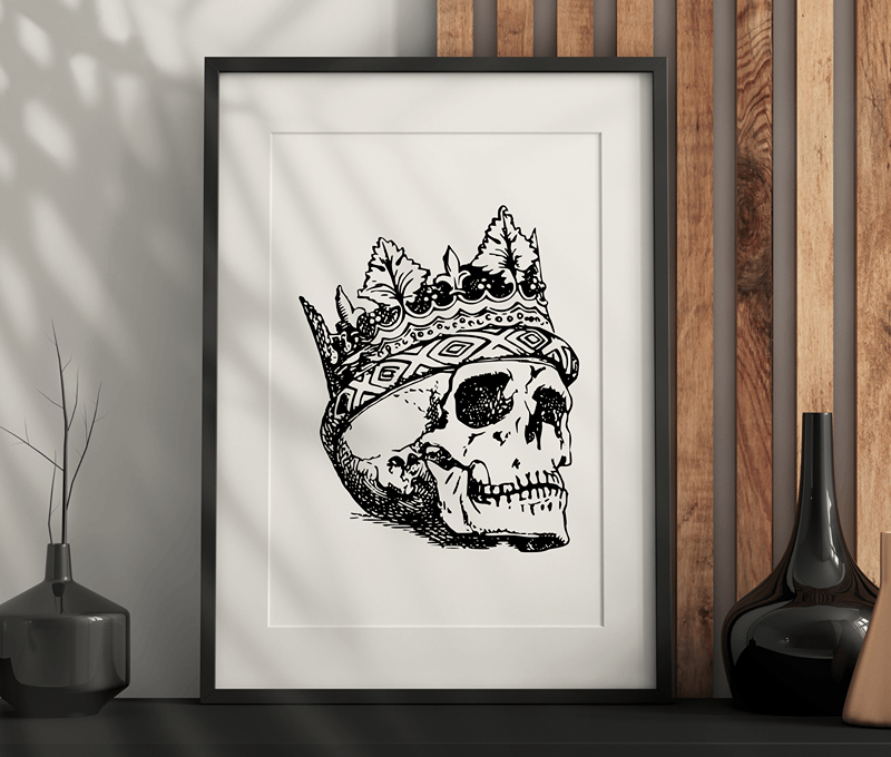 Crown Skull Wall Art – Dark Aesthetic, Vintage, Gothic Artwork Printable PDF