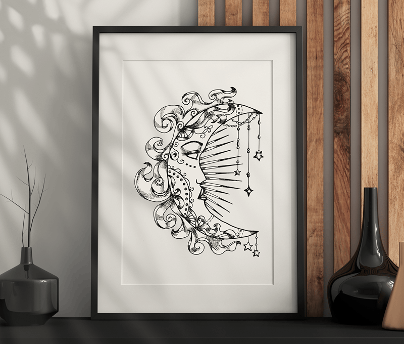 Young Moon Wall Art – Dark Aesthetic, Vintage, Gothic Artwork Printable PDF