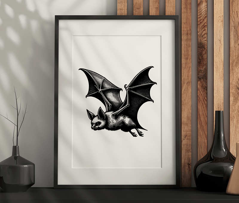 Flying Bat Wall Art – Dark Aesthetic, Vintage, Gothic Artwork Printable PDF