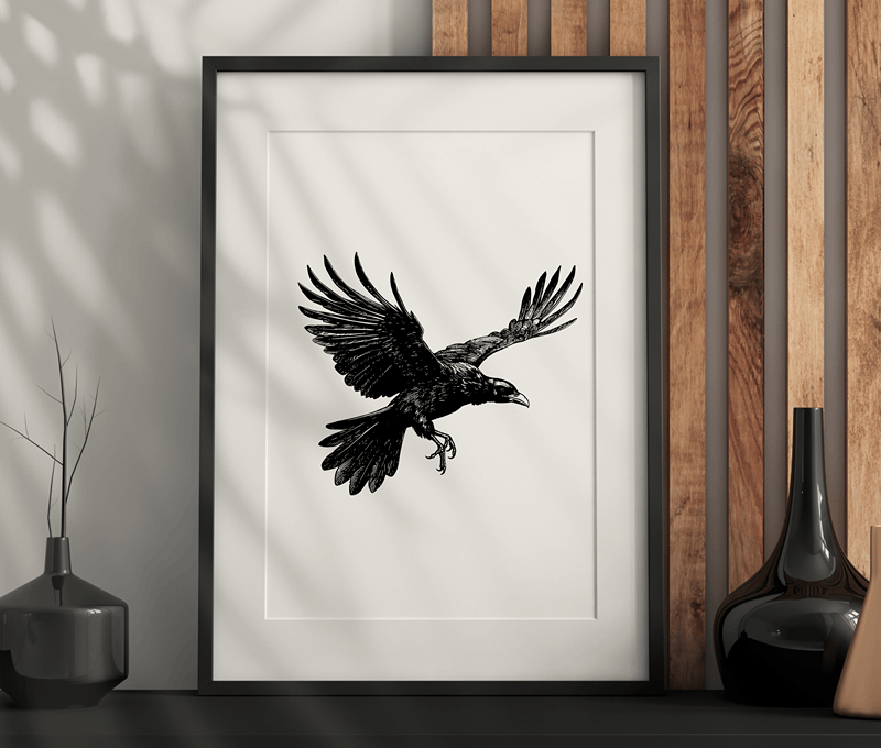 Flying Raven Wall Art – Dark Aesthetic, Vintage, Gothic Artwork Printable PDF