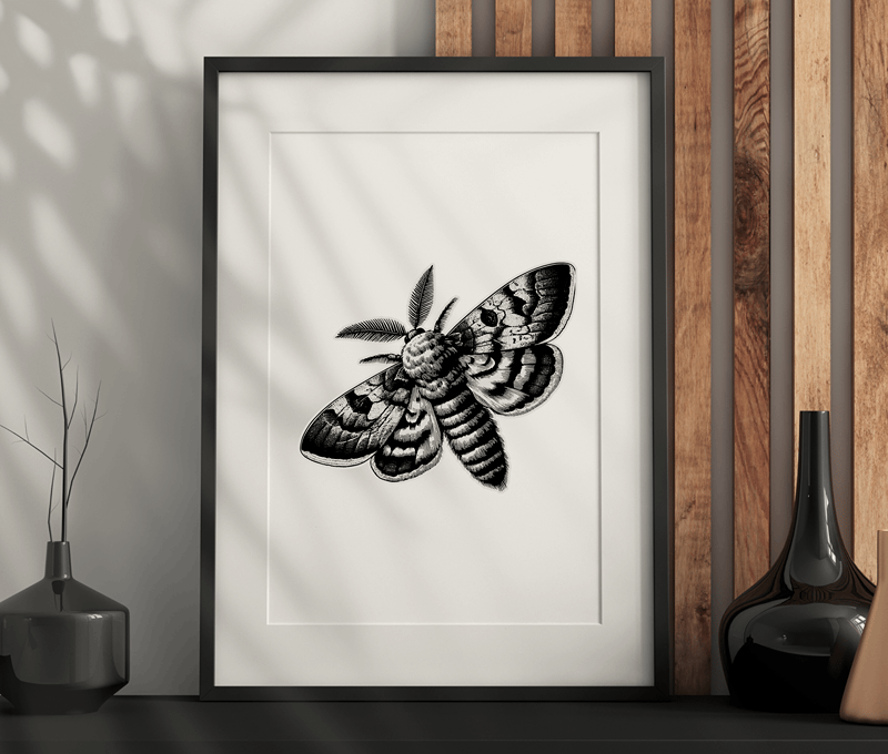 Fluffy Moth Wall Art – Dark Aesthetic, Vintage, Gothic Artwork Printable PDF