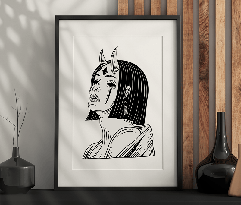 Demon Girl Wall Art – Dark Aesthetic, Modern, Gothic Artwork Printable PDF